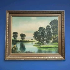 vtg Oil on canvas board Art Painting CHAS CHARLES R. HANDFORD LOUISIANA BAYOU