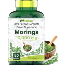 Organic Moringa Powder Capsules - 10000mg of Pure Nutrient - 120 Capsules 🌿