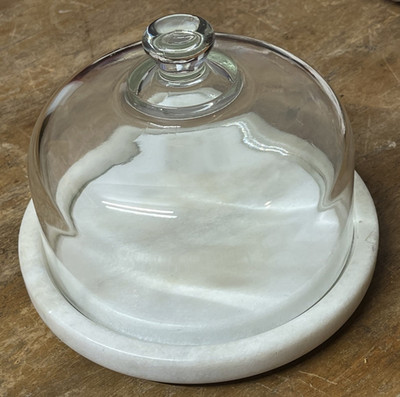 Vintage Cheese Dish Glass Domed Cloche Butter Marble Base Bread Fruit Desert 7''