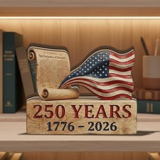 USA 250 Years Wood Block Decor 1776-2026 Declaration of Independence Flag Gift