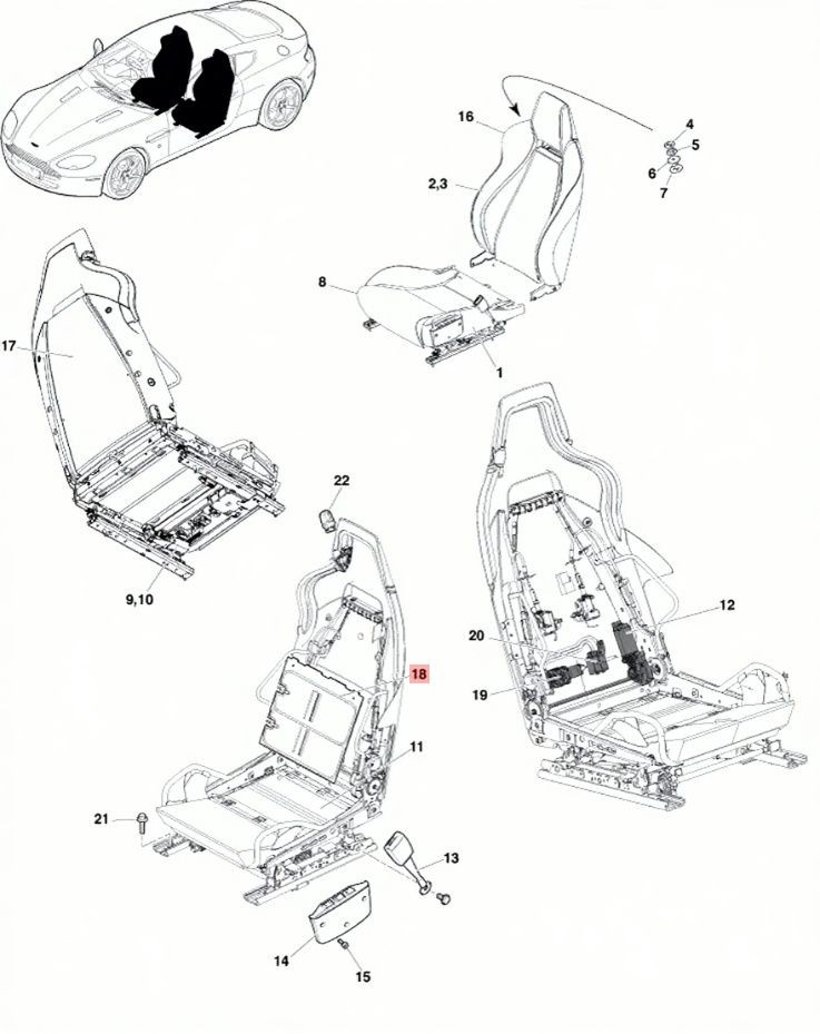 05-24 ASTON MARTIN V8 VANTAGE DB9 FRONT RIGHT SEAT BACK LUMBAR SUPPORT PAD OEM