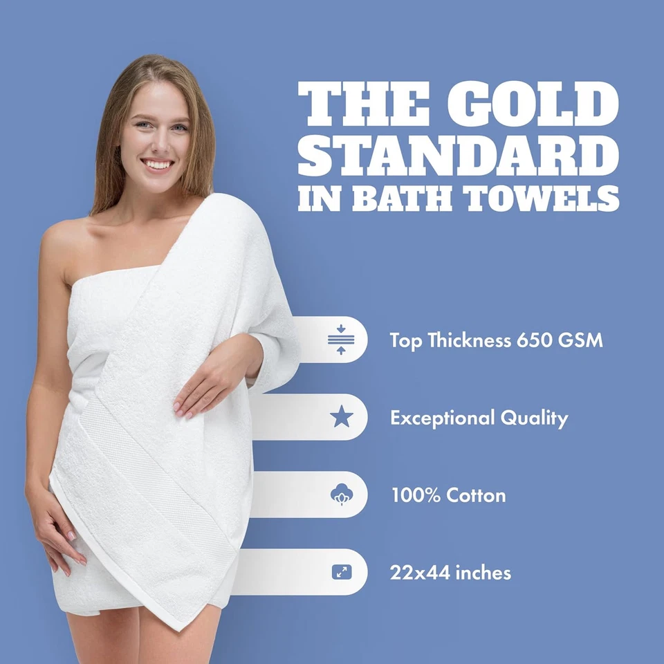 Toallas de baño blancas Wealuxe 22x44 pulgadas, toalla de algodón 22 x 44 - paquete de 6,  Foto 2 de 4