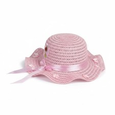 Pink Straw Set of 10pcs Sun Hat For Girls With Ribbon Bow  Floral Accents, Ligh