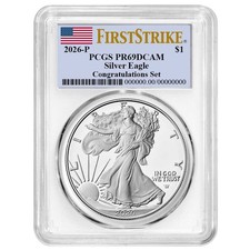 2026-P Proof 1 American Silver Eagle Congratulations Set PCGS PR69DCAM FS Flag