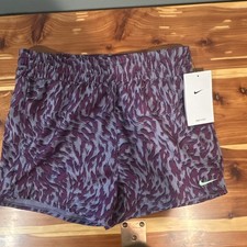 Nike One Dri-FIT girls Kids L large Purple/Gray Animal Print Training Shorts