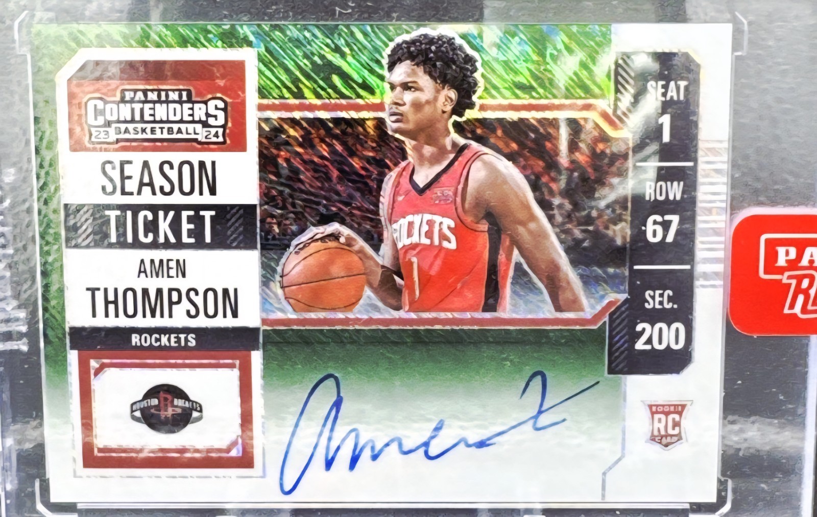 2023-24 Panini Contenders Amen Thompson Rookie Ticket Green Shimmer Prizm Auto