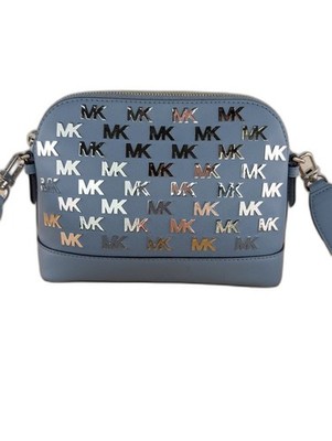 Michael Kors Signature Jet Set Charm Dome Blue Faux Leather Crossbody Bag Silver