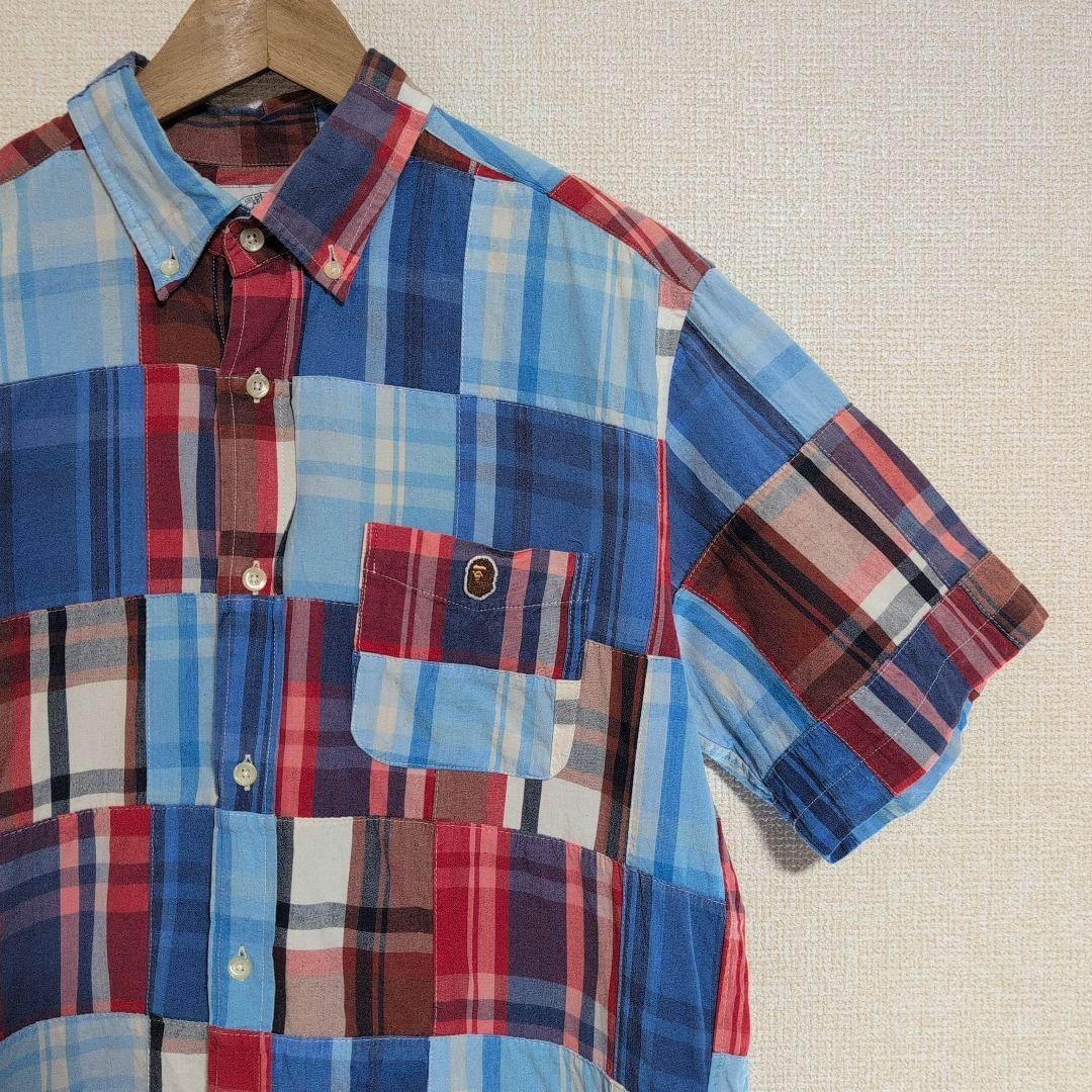 A BATHING APE Patchwork Check Short Sleeve Shirt … - image 1