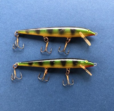 2 Rapala vintage floating F11 Perch w/ Gold Chrome Belly Color Finland VG to EX