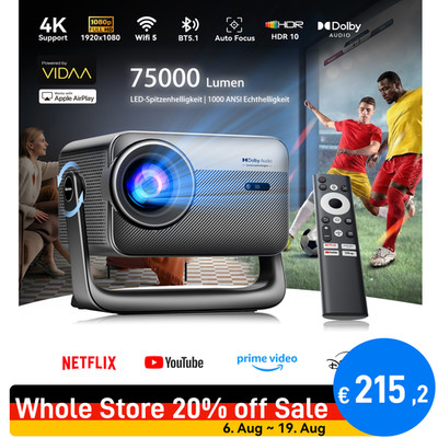 PV1000 Max Premium Beamer 75000 Lumen 1080P 4K VIDAA OS 360° Gimbal Netflix