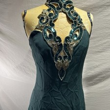 Vintage 90s Zum Zum Green Sequin Halter Maxi Prom Dress Open Back Size 7/8