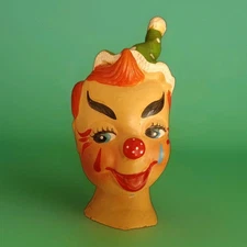 Vintage Polka Dot Red Nose Happy Clown Head 6.75 "
