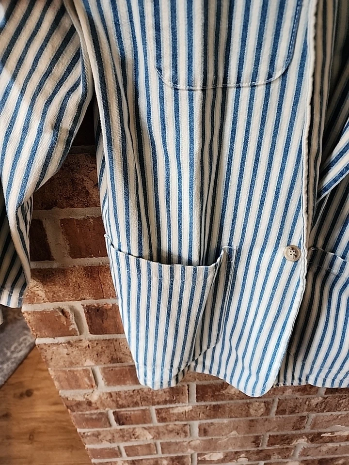 Blazer vaquero a rayas vintage # super lindo # preppy/ talla L de negocios hecho en EE. UU. Foto 3 de 4