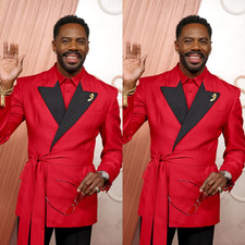 Party Prom Men's Suits with Belt Evening 2Pcs Red Wedding Tuxedo Jacket Groom