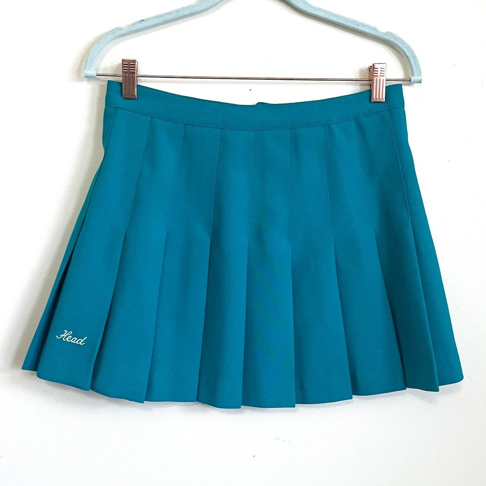 VTG HEAD Pleated Mini Skirt in Teal for Tennis Golf Pickleball Preppy Style Medium