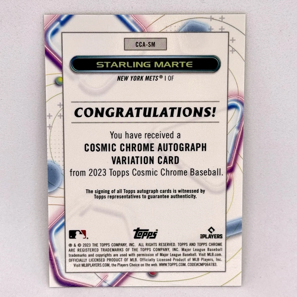 2023 Topps Cosmic Chrome Baseball Starling Marte Gold Refractor Auto /50 METS - Image 3 of 3