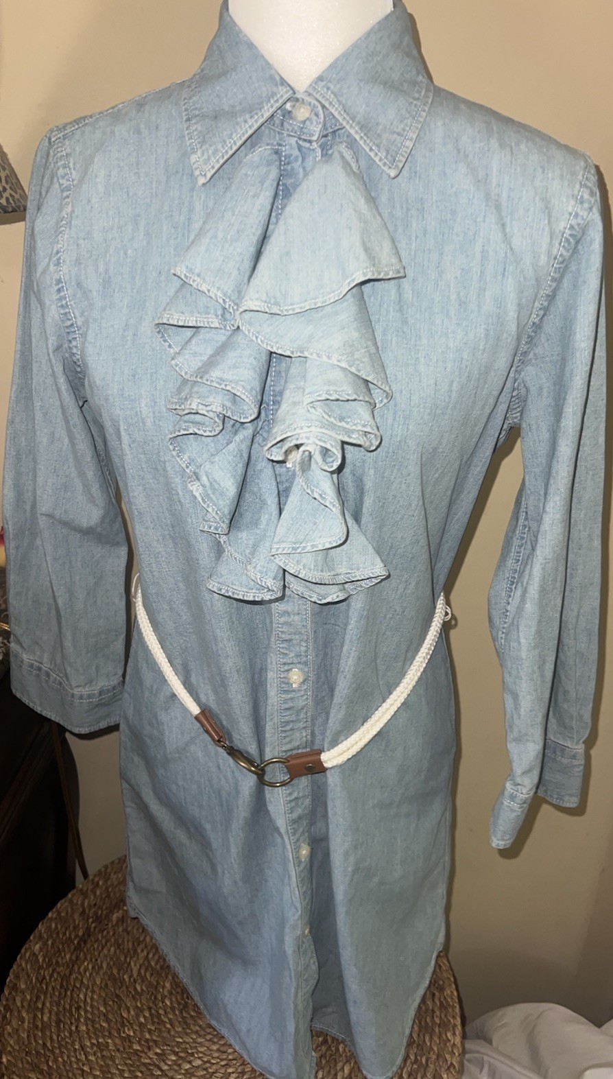 NWT Y2K Ralph Lauren Jeans Company Ruffle Button Up Shirt Dress Chambray/denim M