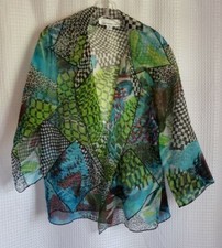 Caroline Rose Sheer Silk Kimono Geometric Open Sz Small Made in USA