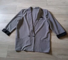 Black & Grey Check Lightweight Jacket Oversized Spot Trim Office Smart UK14/16