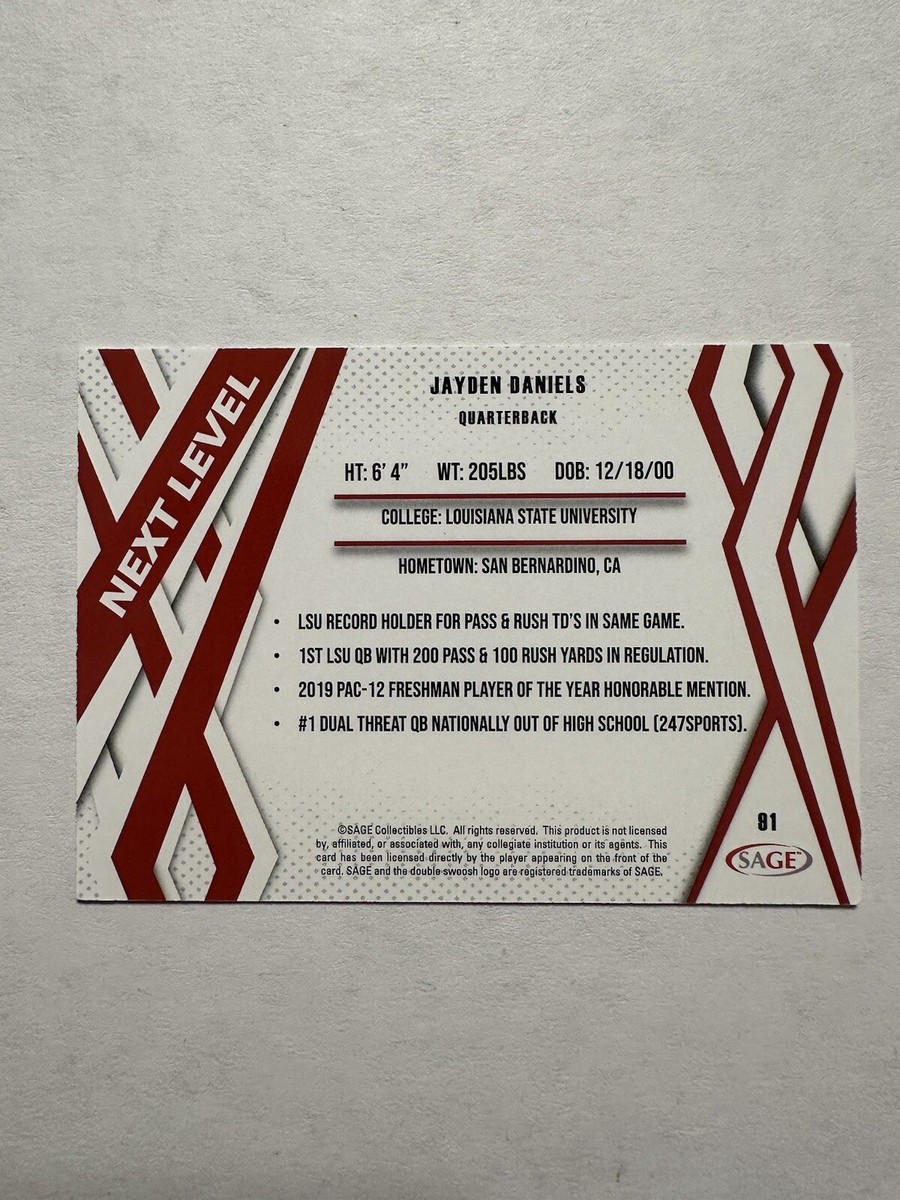 2024 Sage Low Series Jayden Daniels Silver Next Level #91 LSU