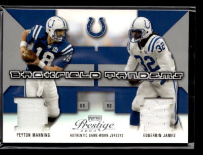 Peyton Manning, Edgerrin James #'d /400 - 2003 Prestige Backfield Tandems Jersey
