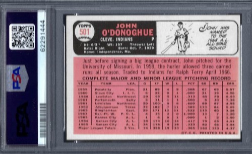 1966 Topps #501 PSA 7 John ODonoghue Indians 501 - Bild 2 von 2