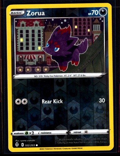 1x Zorua 102/203 Reverse Holo Rare TCG Pokemon NM 0413#239-240 - Picture 3 of 4