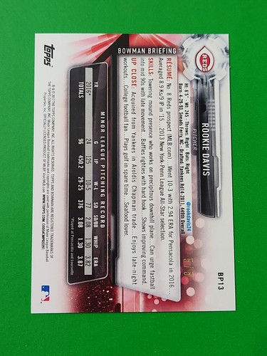 Rookie Davis 2017 Bowman Red Paper Parallel 5/5, #BP13, Cincinnati Reds - Imagen 4 de 6