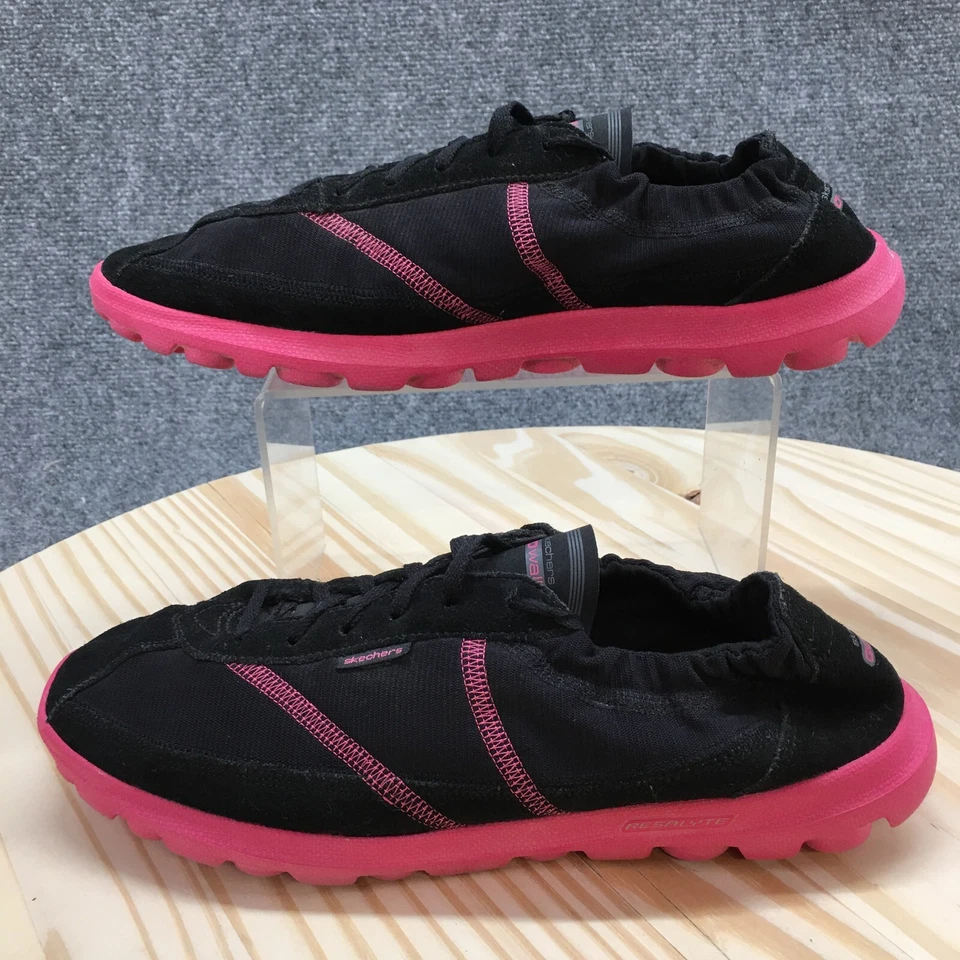 Skechers Shoes Womens 10 GO Walk Sporty Low Top Sneakers 13523 Black Pink Fabric - Image 2 of 4