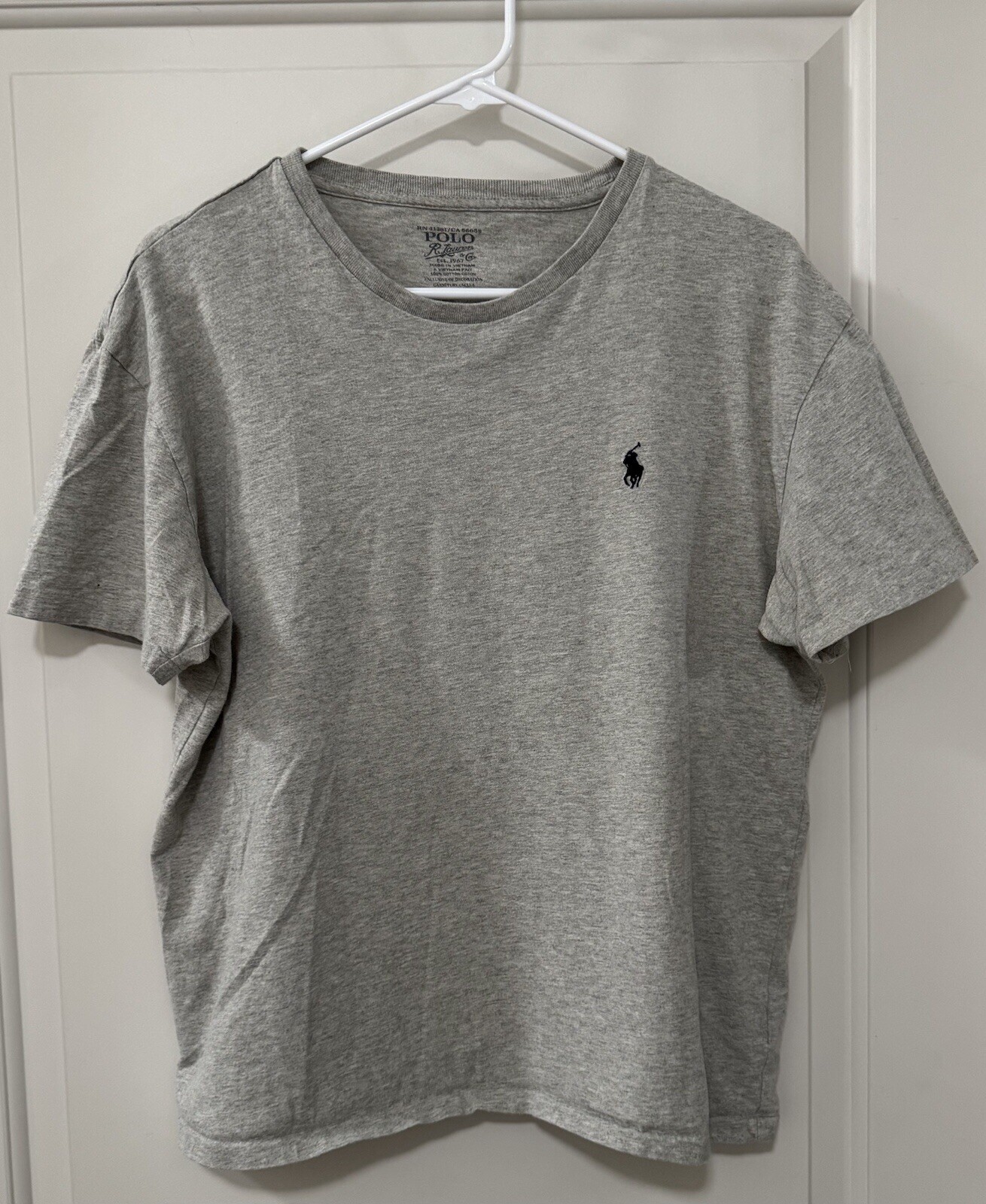 T shirt uomo vintage Ralph Lauren manica corta grigio erica piccola nera pony M