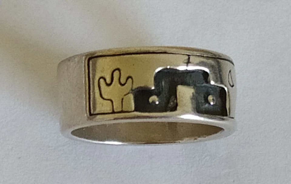 Anillo Cuentacuentos Navajo Carolyn Pollack Plata de Ley 2 Capas Talla L 1/2 Foto 2 de 4