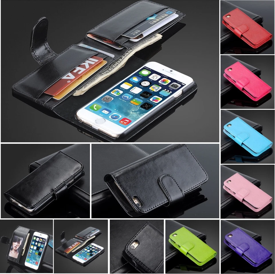 New 7 Card Holder Flip Wallet Leather Case Cover For Apple iPhone 4/6/7/SE/X - Image 2 of 4