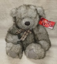 Vintage Russ Jefferson 10" Teddy Bear Plush Frosted Brown Black w/Tags
