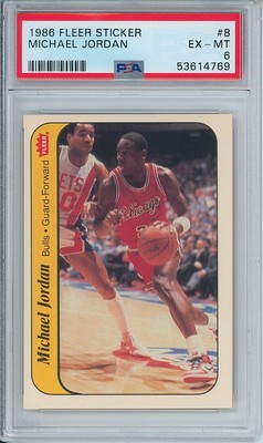 1986 Fleer Sticker #8 MICHAEL JORDAN Rookie RC PSA 6 HOF Chicago 