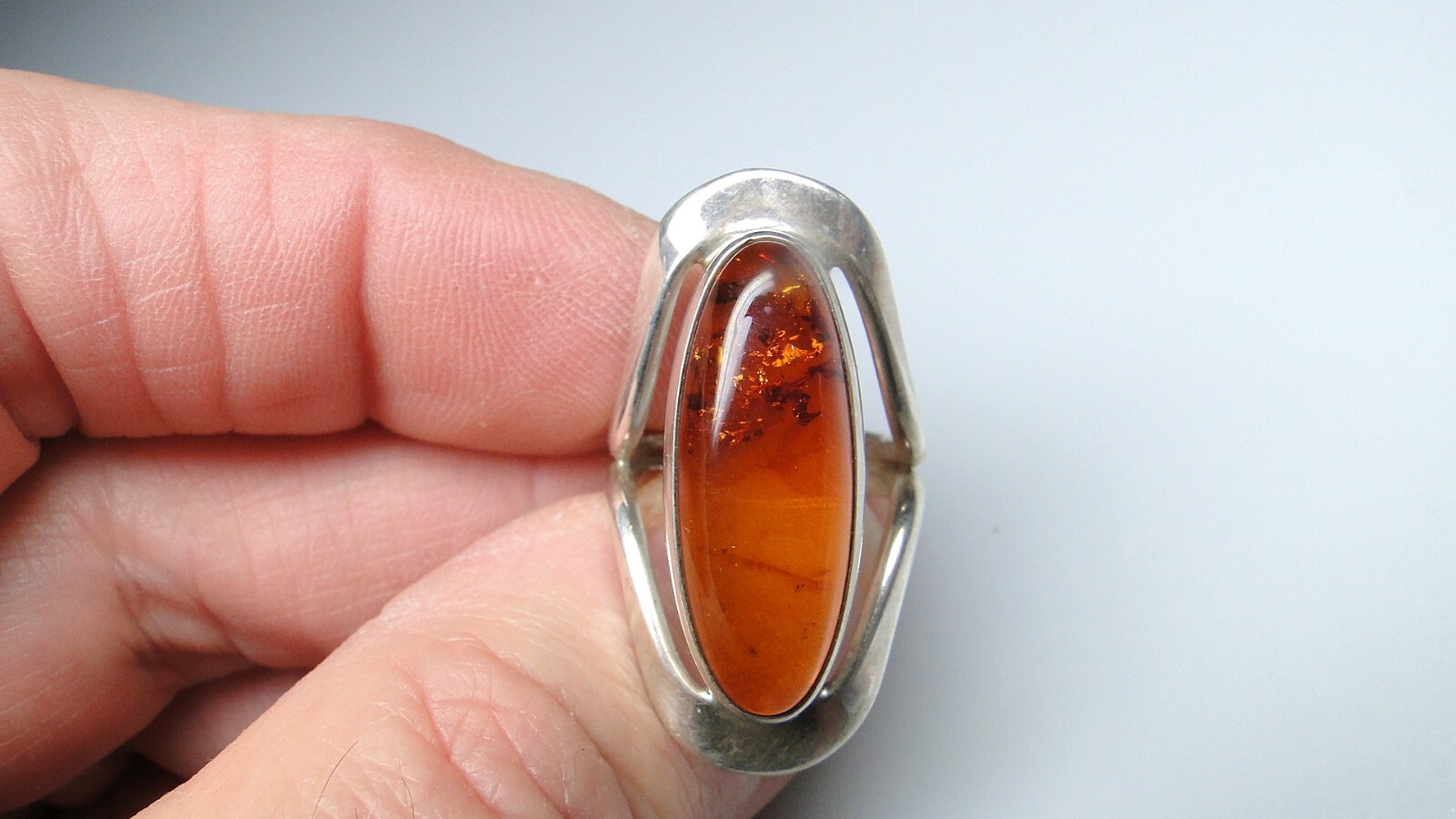 Sterling Big Amber Signed Statement Ring & Revers… - image 5