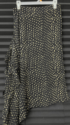 Max Mara Black beige Polka Dot Silk Skirt Size 14 Italy Long Ruffle Zip - Picture 8 of 9