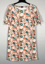 Ann Taylor Factory Dress Womens Med Peach Teal Floral Shift Short Tie Sleeves