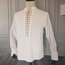 Men Pirate Lace Up T-shirt Tops Long Sleeve Top Shirt Medieval Victorian Slim