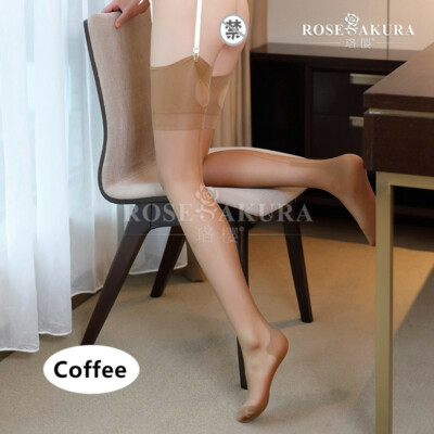 Rose Sakura Retro Style Back Seam Cuban Heel Sheer Stockings Thigh High 8D 0913 