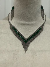 Crystal  Necklace Earrings Jewelry Set Dark Green