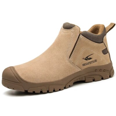 New Men Work Safety Shoes Ankle Boots Steel Toe Slip On Flats Footwear Shoes