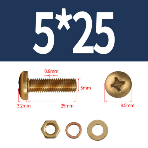 Brass Phillips Screw Machine Bolts Screws Nuts Washer Set Metric M3 M4 M5 M6 M8 - Picture 36 of 63