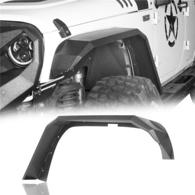 4Pcs Steel Flat Tube Front & Rear Fender Flares for Jeep Wrangler JK 2007-2018