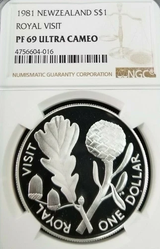 1981 NEW ZEALAND SILVER DOLLAR S$1 ROYAL VISIT NGC PF 69 ULTRA CAMEO TOP POP