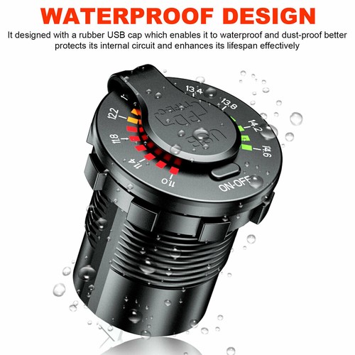12-24v Dual USB Car Fast Charger Socket Power Outlet LED Voltmeter Waterproof - Picture 20 of 36