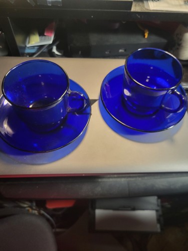2 - Sets 1960s Cobalt Blue Teacups And saucers set Vintage Each Piece Numbered