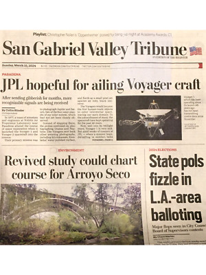 SAN GABRIEL VALLEY TRIBUNE NEWSPAPER March 10, 2024 THE OSCARS JPL Voyager Craft