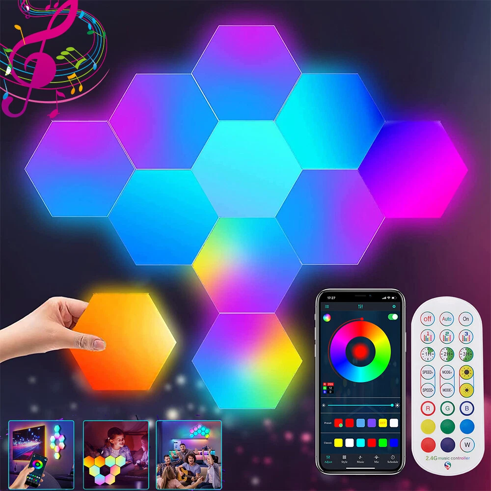 6X LED Hexagon Lights Panels Smart Bluetooth Gaming Wall Lamp DIY Modular Lamp