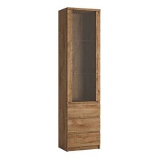 FRIBO TALL NARROW 1 DOOR 3 DRAWER GLAZED DISPLAY CABINET UNIT IN GOLDEN OAK