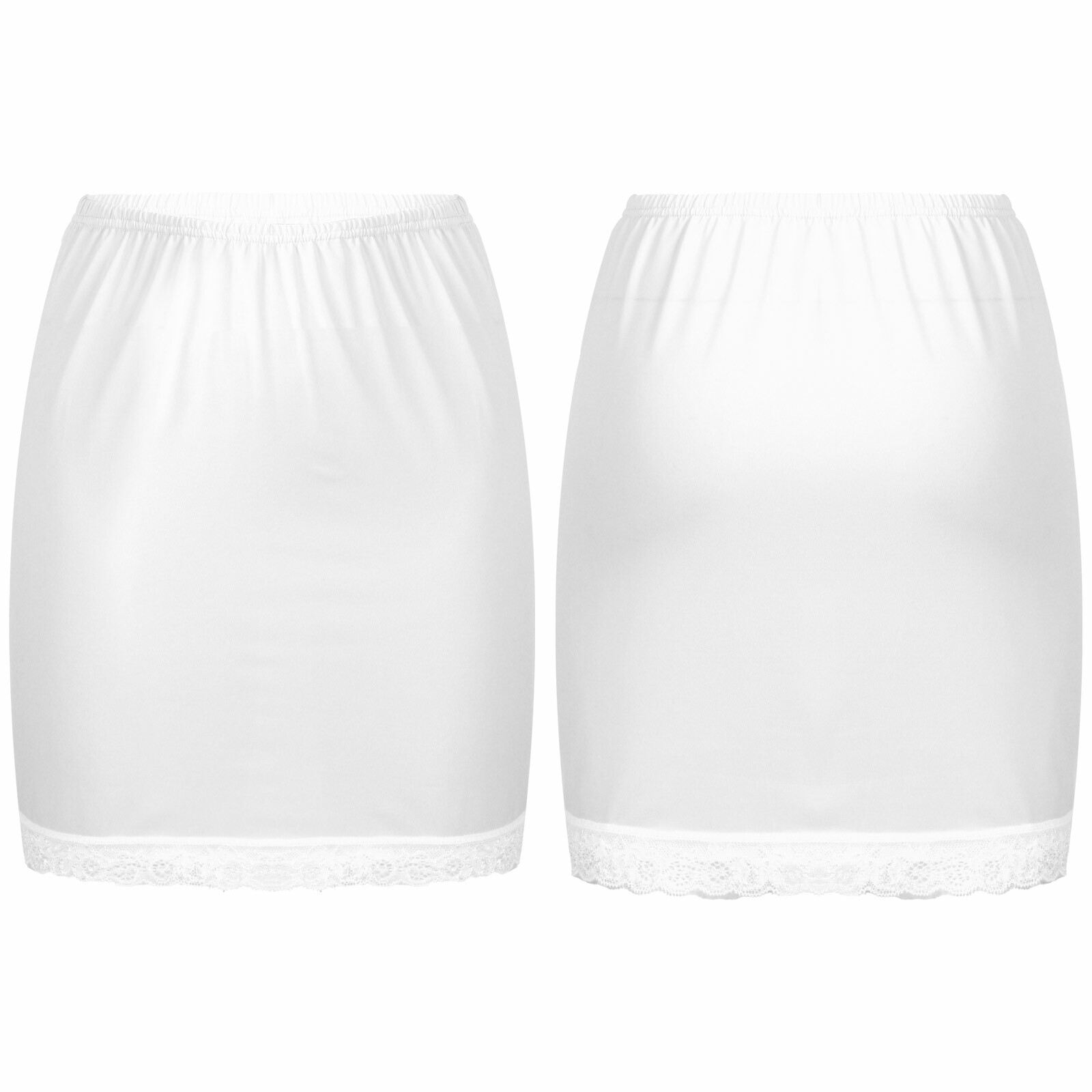 Womens Ladies Nylon Plain Lace Waist Half Slip Underskirt Petticoat A